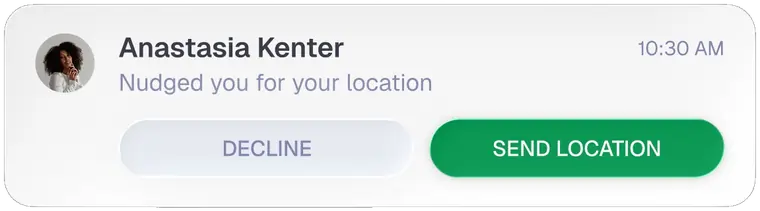 Anastasia Kenter notification with Send Location